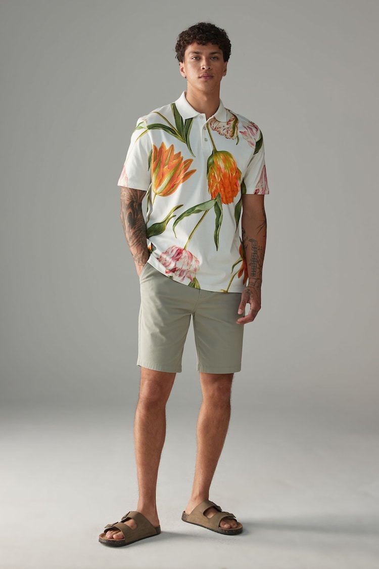 Ecru The British Museum 100% Cotton Floral Polo Shirt - Image 2 of 8