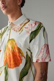 Ecru The British Museum 100% Cotton Floral Polo Shirt - Image 5 of 8