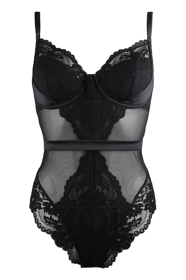 Pour Moi Black Satin Luxe and Lace Underwired Body