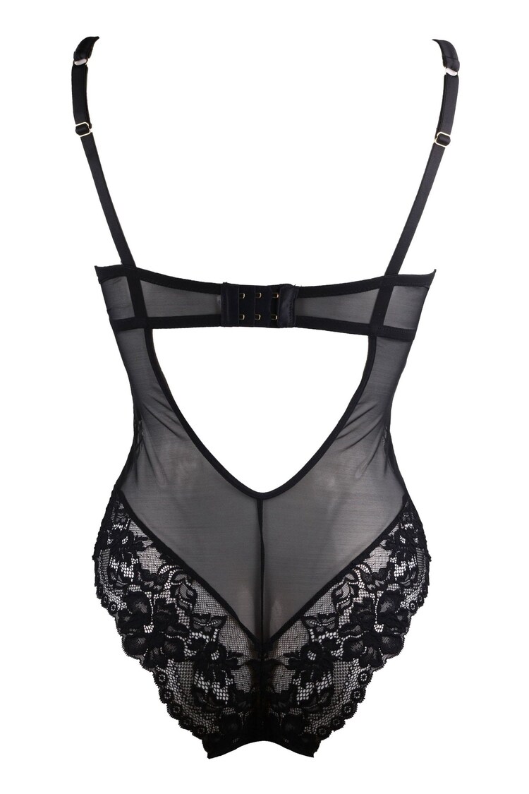 Pour Moi Black Satin Luxe and Lace Underwired Body - Image 4 of 4