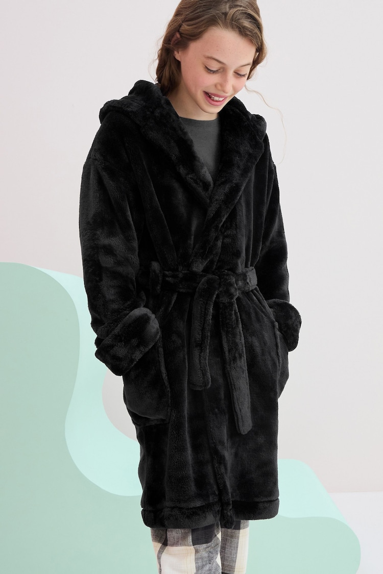 Black Soft Touch Fleece Dressing Gown (9mths-16yrs) - Image 1 of 7