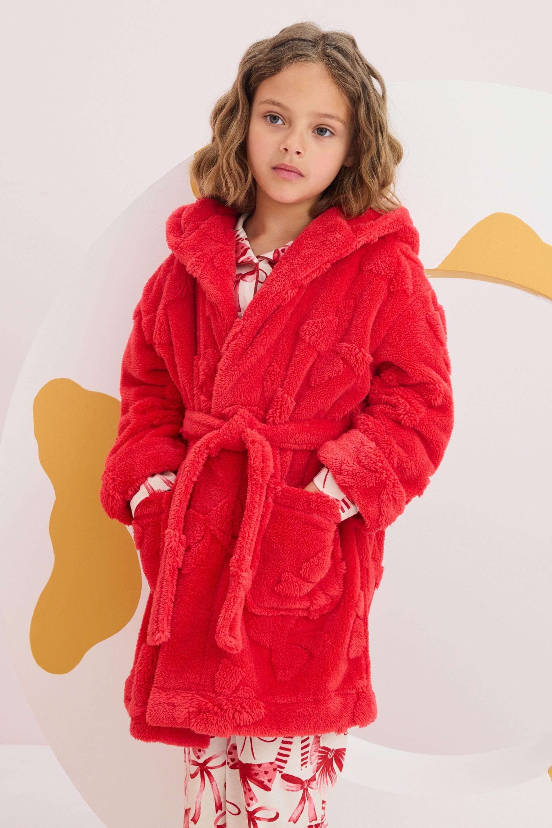 Buy Red Bow Jacquard Fleece Dressing Gown 9mths 16yrs from Next Luxembourg