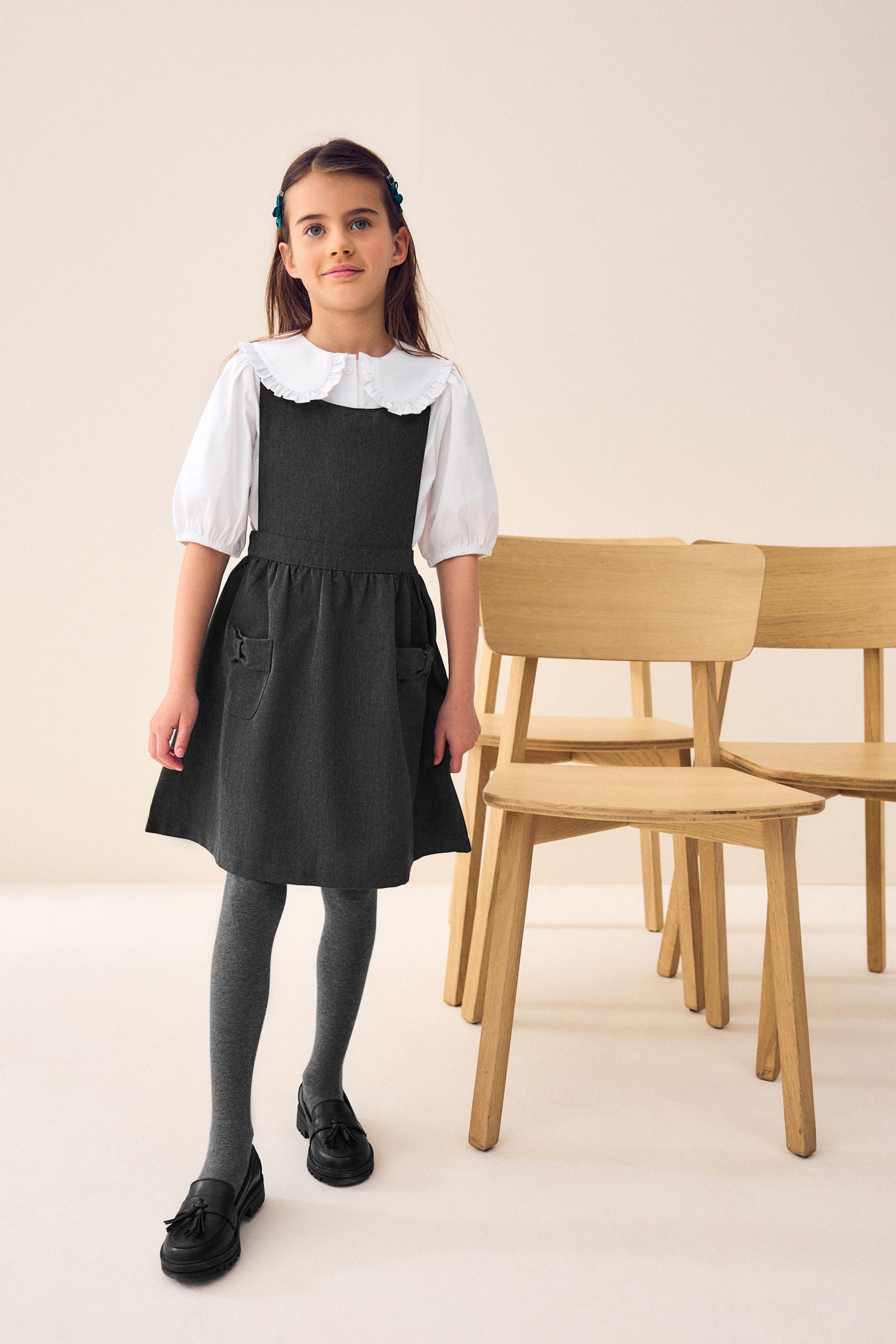 Buy Grey Bow Pocket Detail School Pinafore Dress 3 14yrs from Next Luxembourg