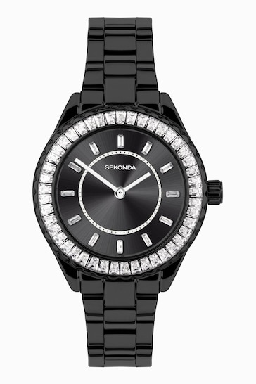 Sekonda Womens Margot 34mm Analogue Black Watch With Case And Stainless Steel Bracelet With Dial
