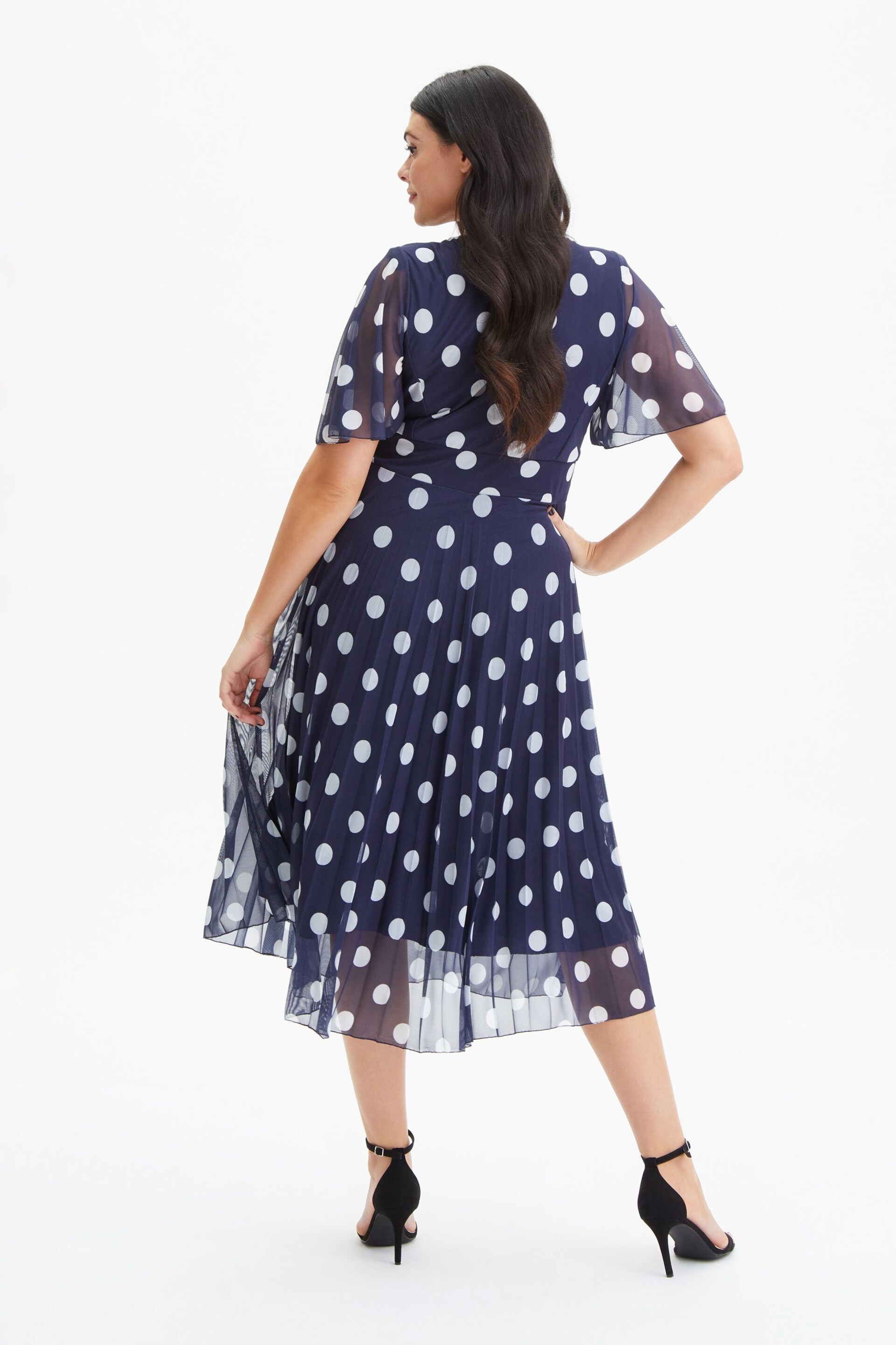 Scarlett & Jo Blue Carole Wrap Bodice Sunray Pleated Midi Dress - Image 2 of 4