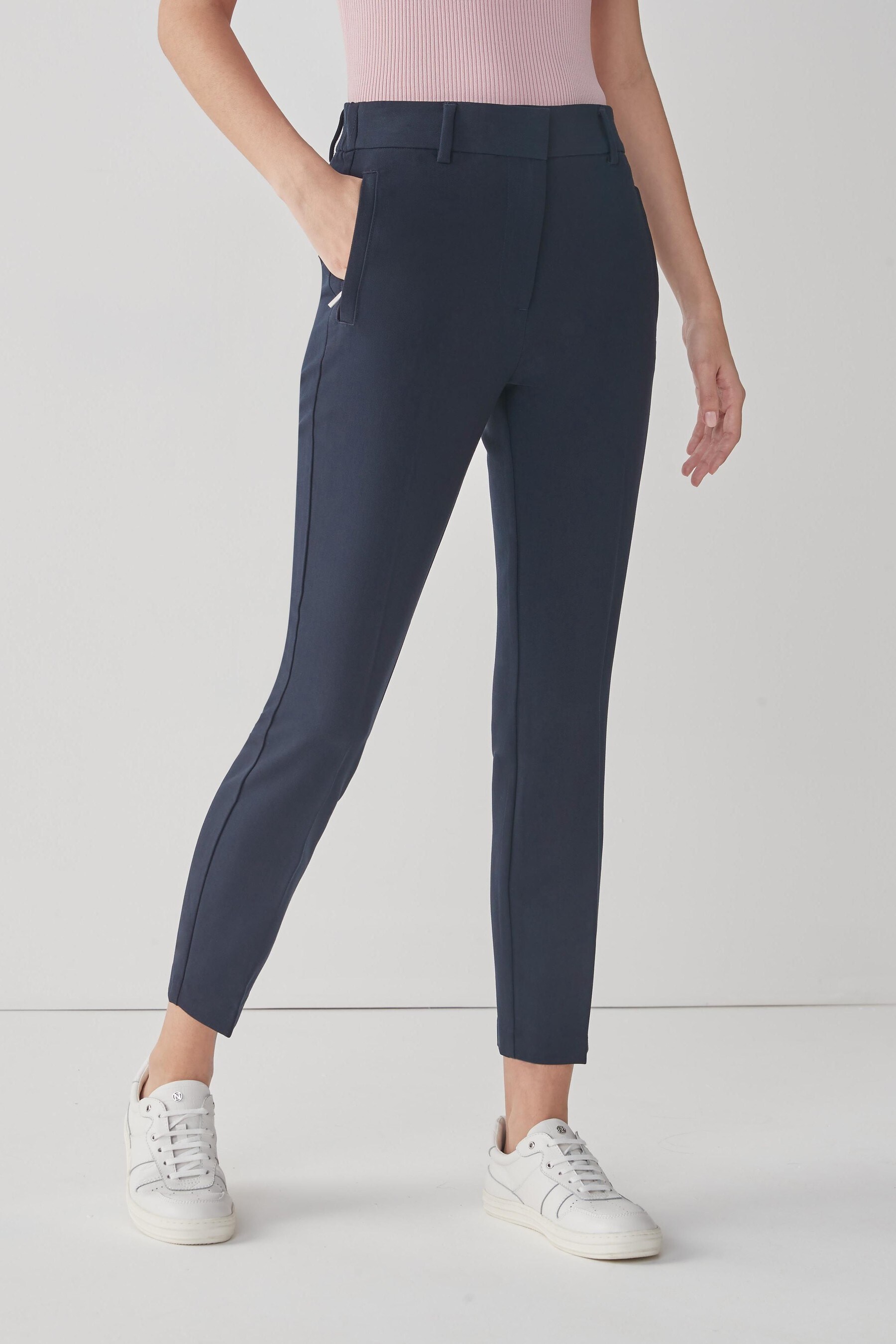 Buy Navy Elastic Back Skinny Trousers from Next Luxembourg