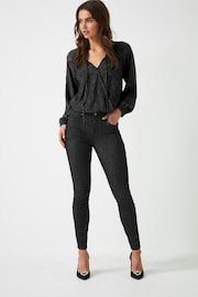 Black Jacquard Long Sleeve Wrap Blouse - Image 2 of 6