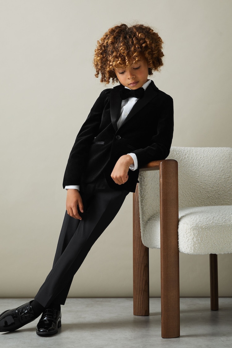 Reiss Black Ace 3-9 yrs Velvet Single Breasted Blazer - Image 1 of 6