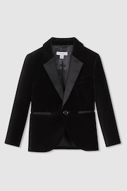 Reiss Black Ace 3-9 yrs Velvet Single Breasted Blazer - Image 2 of 6