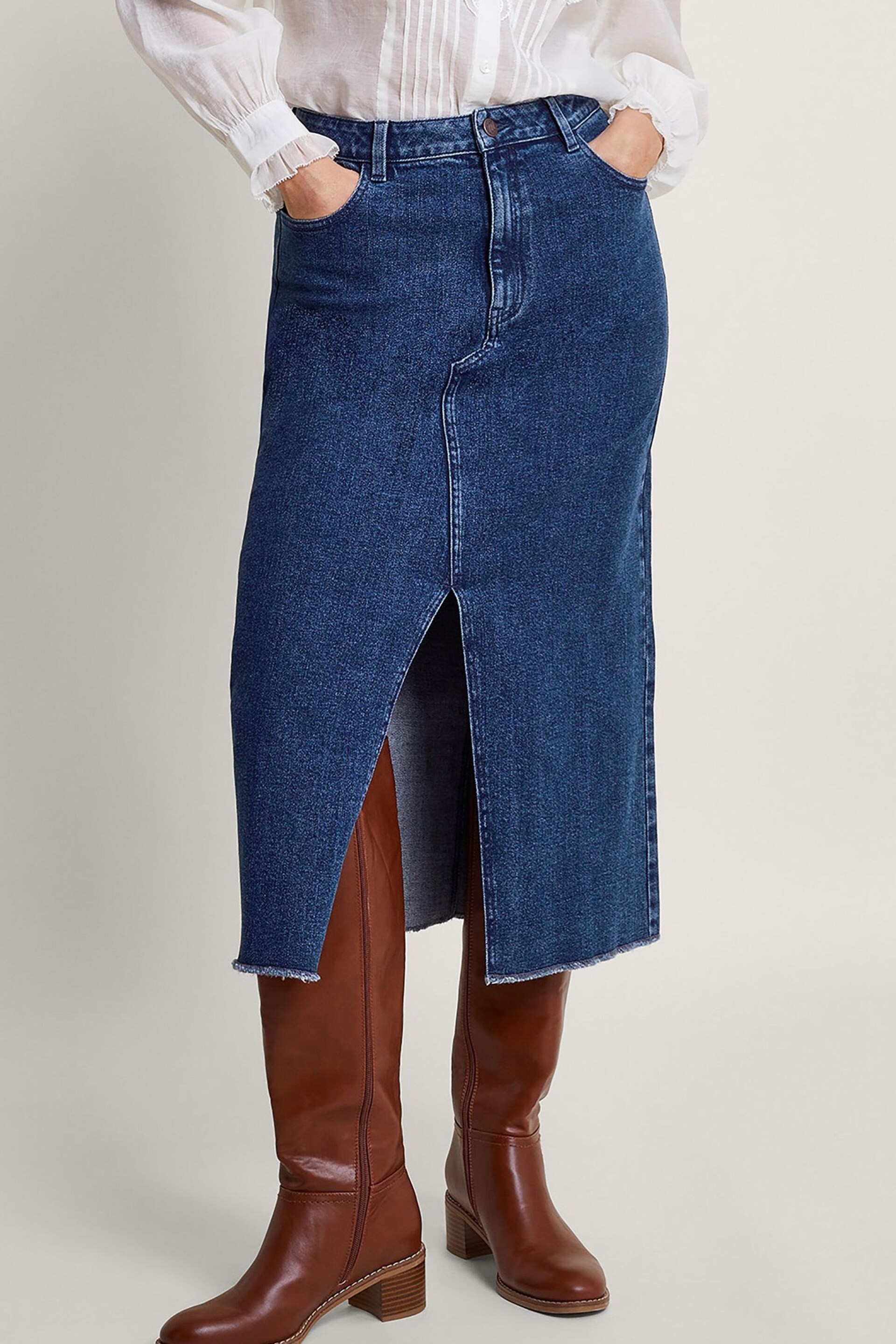 Monsoon Blue Sasha Split Front Skirt - Image 3 of 6