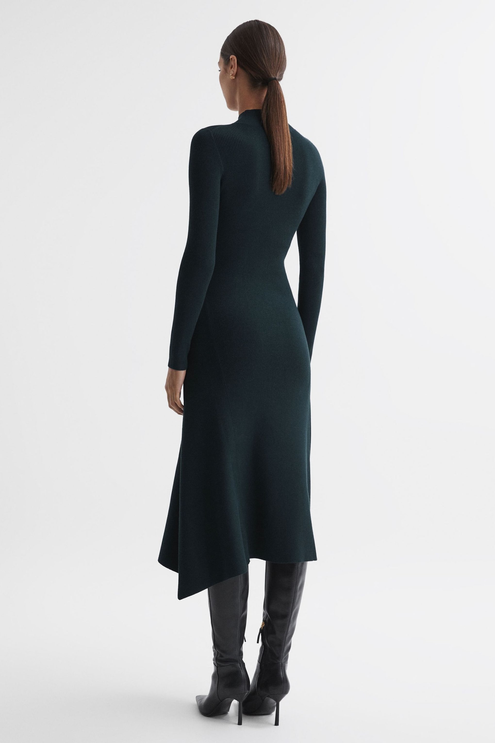 Reiss Teal Chrissy Petite Knitted Bodycon Midi Dress - Image 5 of 7