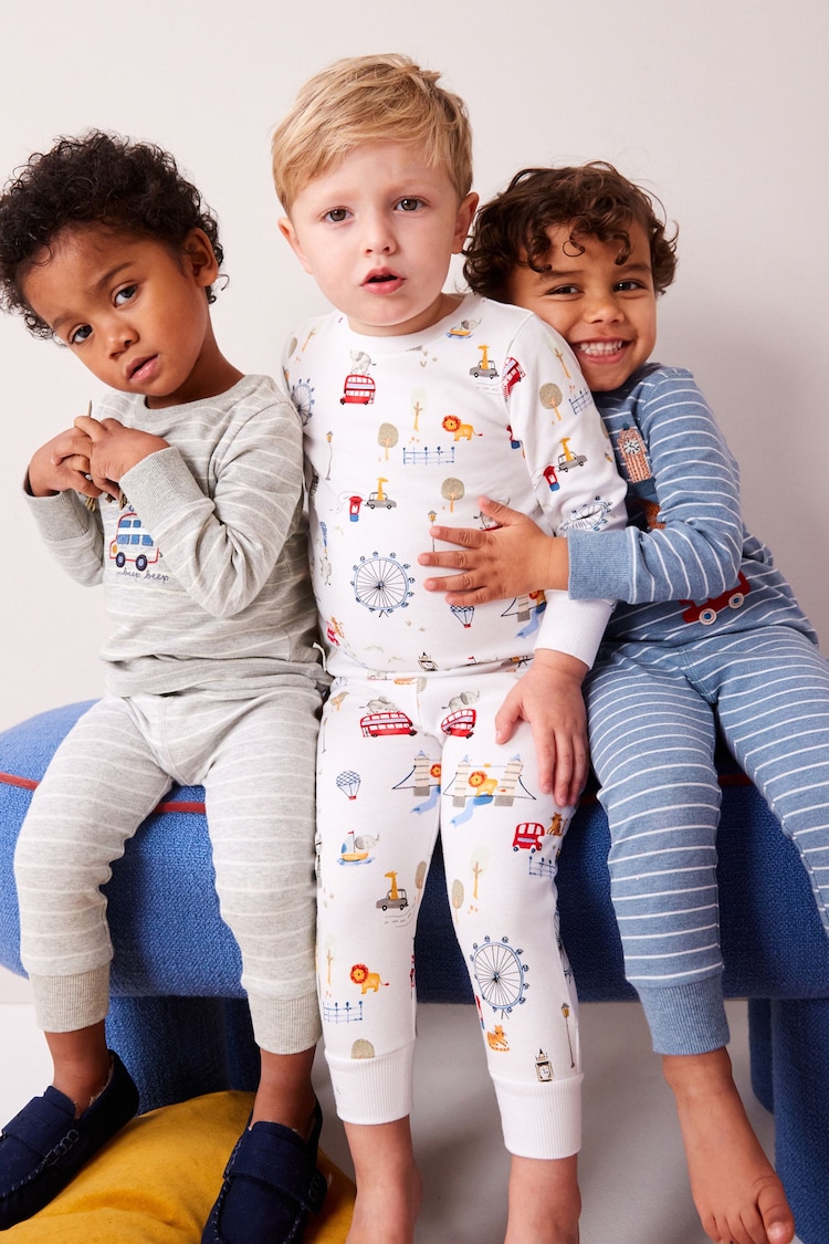 Grey/White/Blue 3 Pack Snuggle Long Sleeve Pyjamas (9mths-8yrs) - Image 1 of 10