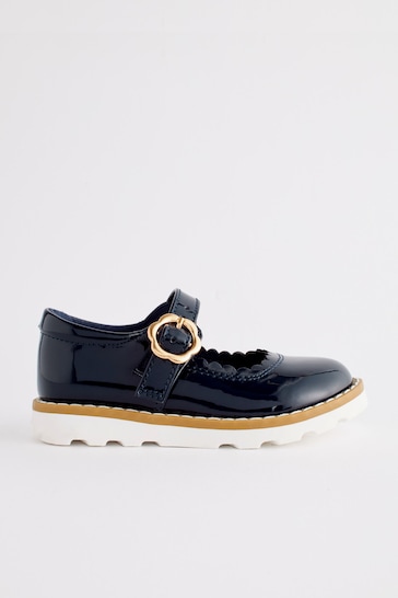 Navy Blue Scallop Mary Jane Shoes