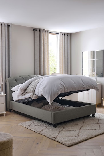 Wool Blend Grey Hartford Collection Luxe Upholstered Ottoman Storage Bed Frame