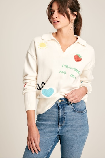 Joules Set Match Cream Jumper with Tennis Embroidery