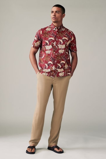 Red Printed Floral Short Sleeve Shirt