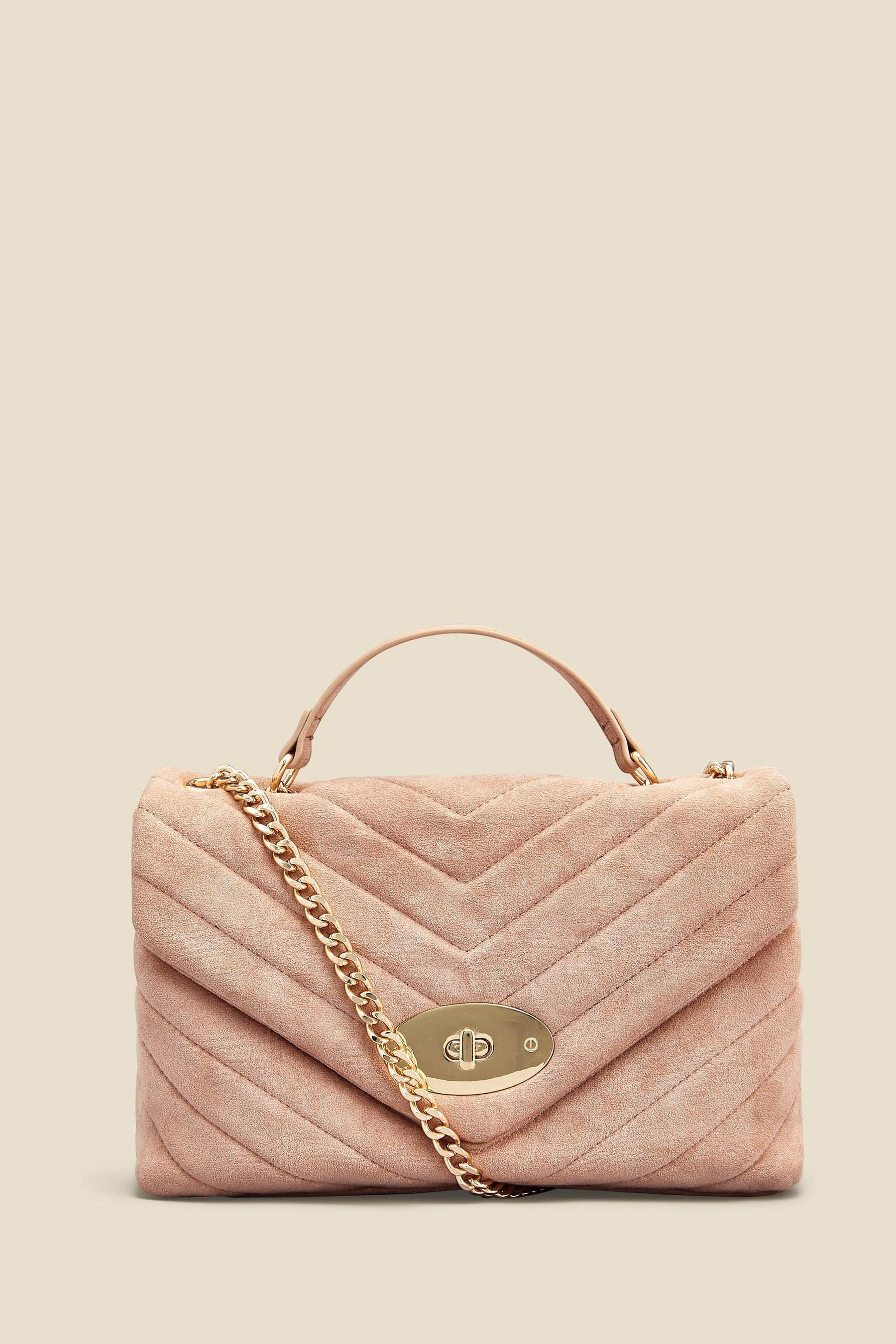 Buy Sosandar Blush Pink Faux Suede Quilted Clasp Detail Cross Body Bag from the Next UK online shop