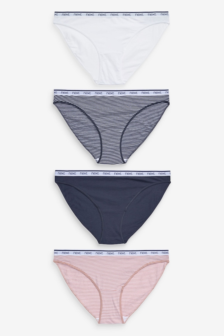 Pink/Blue Stripe High Leg Cotton Rich Logo Knickers 4 Pack - Image 1 of 11