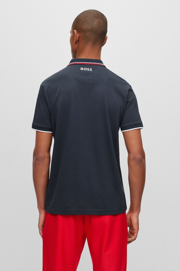 BOSS Dark Blue/Red Detailing Paddy Pro Contrast Detailing Tipped Polo Shirt - Image 2 of 5