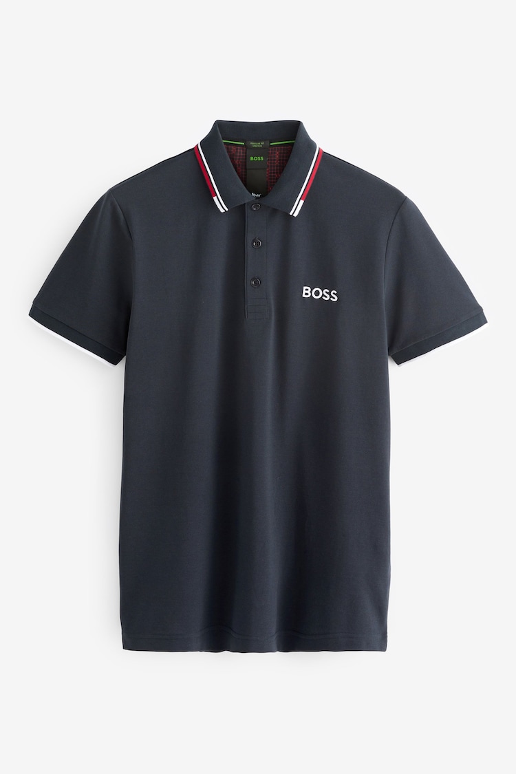 BOSS Dark Blue/Red Detailing Paddy Pro Contrast Detailing Tipped Polo Shirt - Image 5 of 5