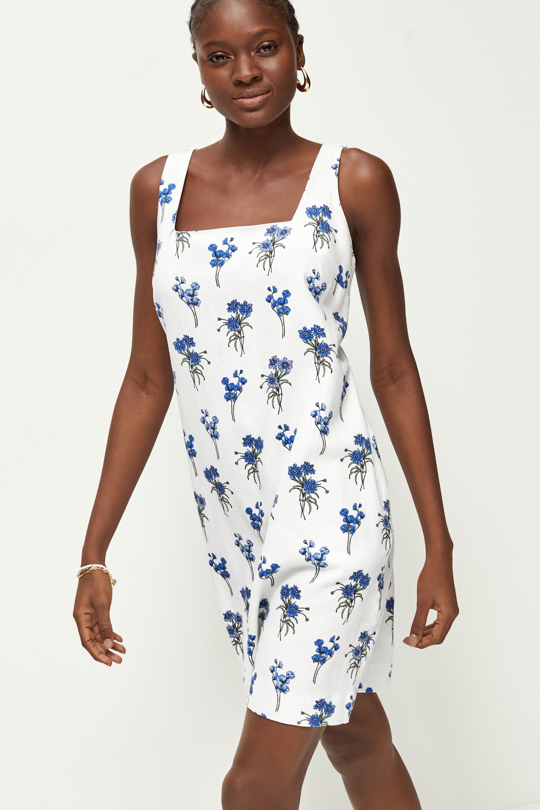 Buy White Blue Square Neck Shift Mini Dress With Linen from Next Pakistan
