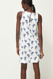 White/Blue Square Neck Shift Mini Dress With Linen - Image 4 of 7