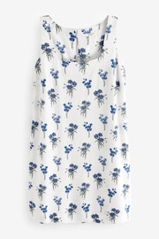 White/Blue Square Neck Shift Mini Dress With Linen - Image 6 of 7