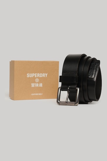 Superdry Black Badgeman Belt In Box