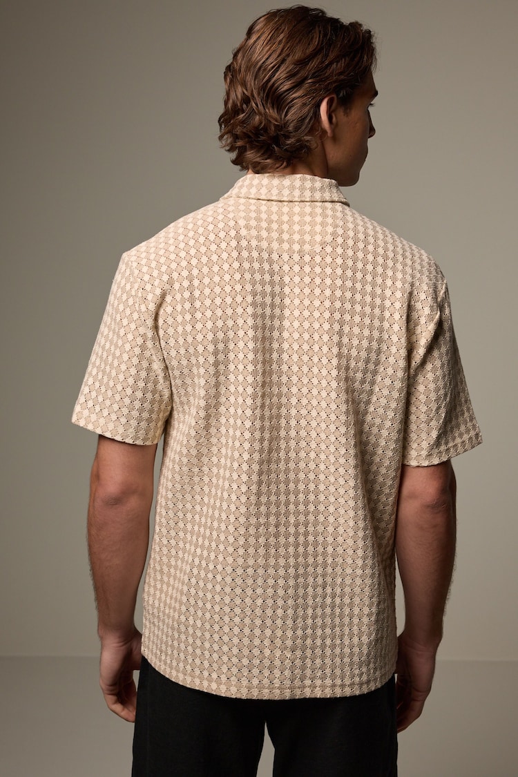 Ecru/White Textured Jersey Short Sleeve Shirt - Image 4 of 9