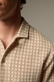 Ecru/White Textured Jersey Short Sleeve Shirt - Image 6 of 9