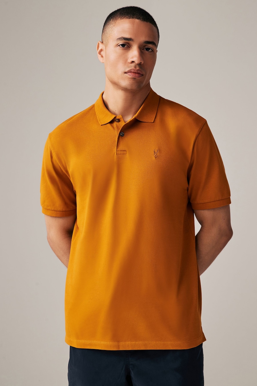Amber Yellow Regular Fit Short Sleeve Pique Polo Shirt - Image 3 of 7