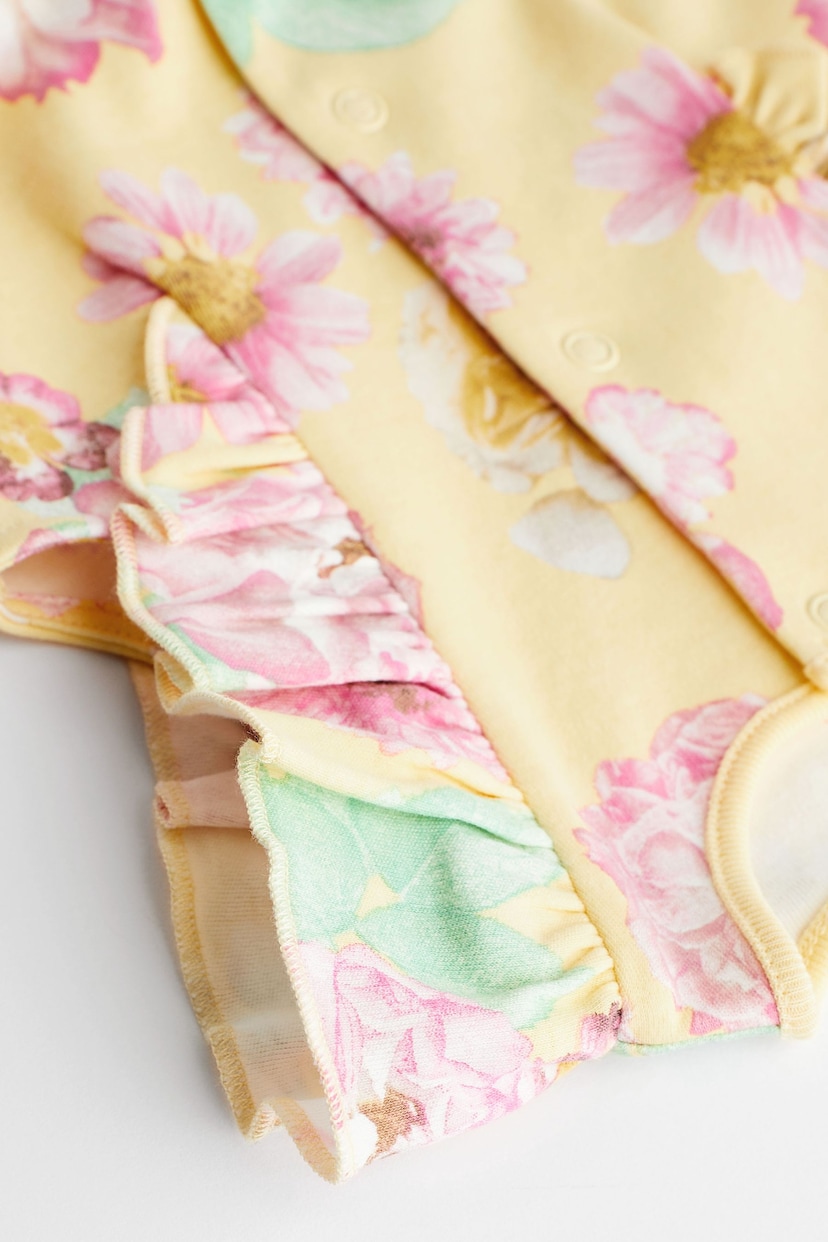 Pink Yellow Floral Baby Rompers 3 Pack - Image 5 of 7