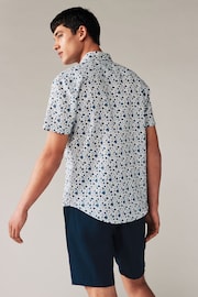 White/Blue Floral Printed Linen Blend Shirt - Image 3 of 7