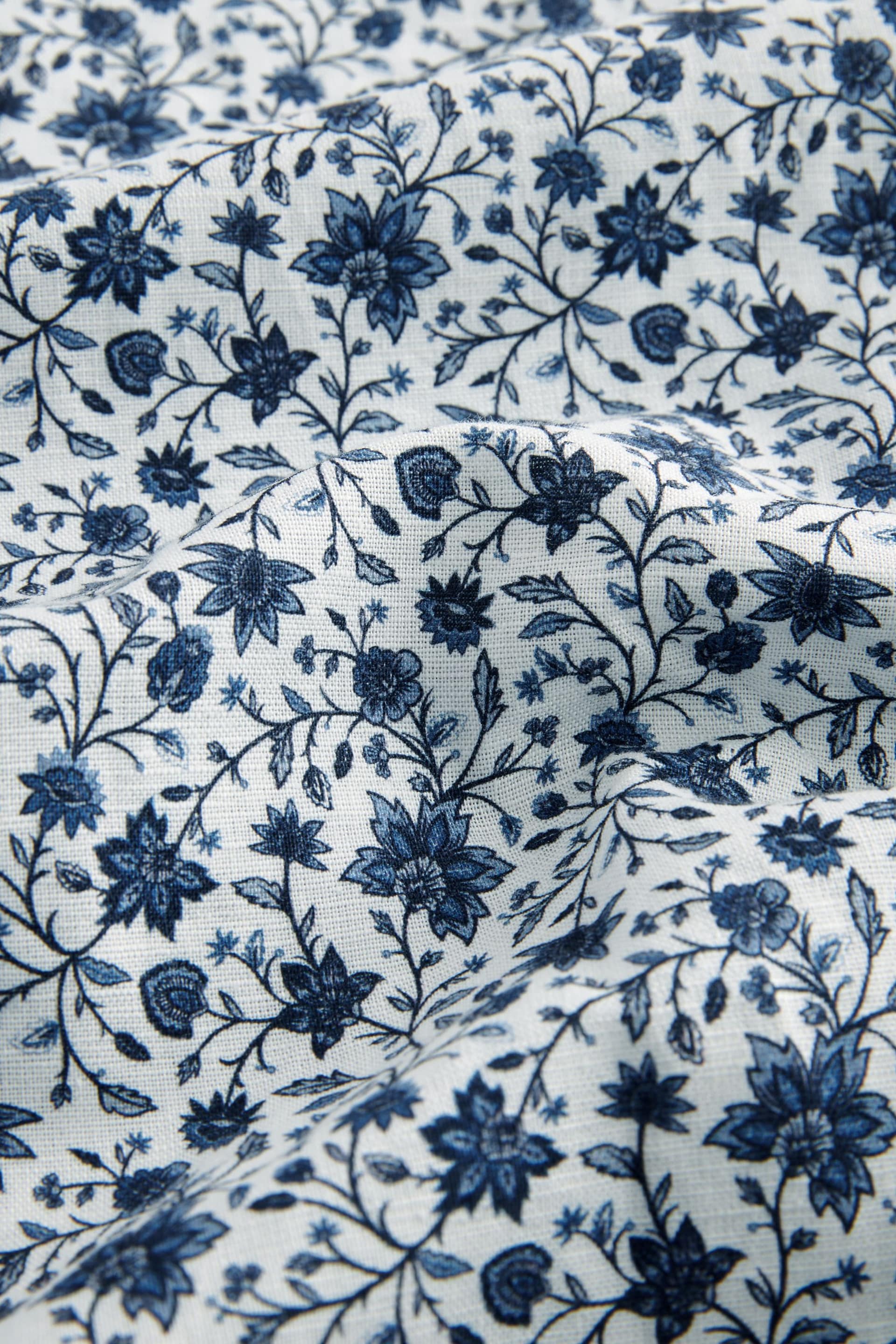 White/Blue Floral Printed Linen Blend Shirt - Image 6 of 7