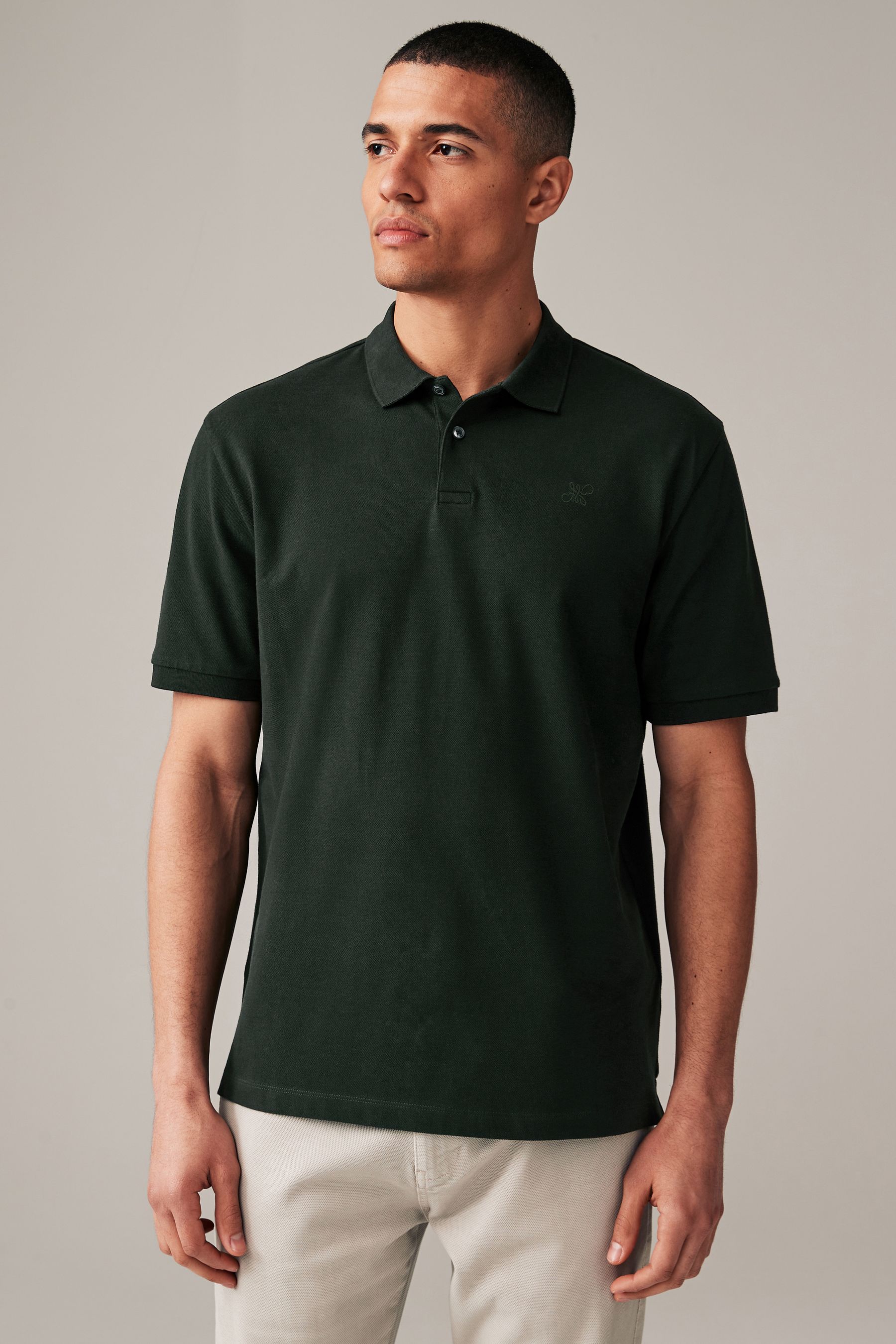 Olive Green Regular Fit Short Sleeve Pique Polo Shirt