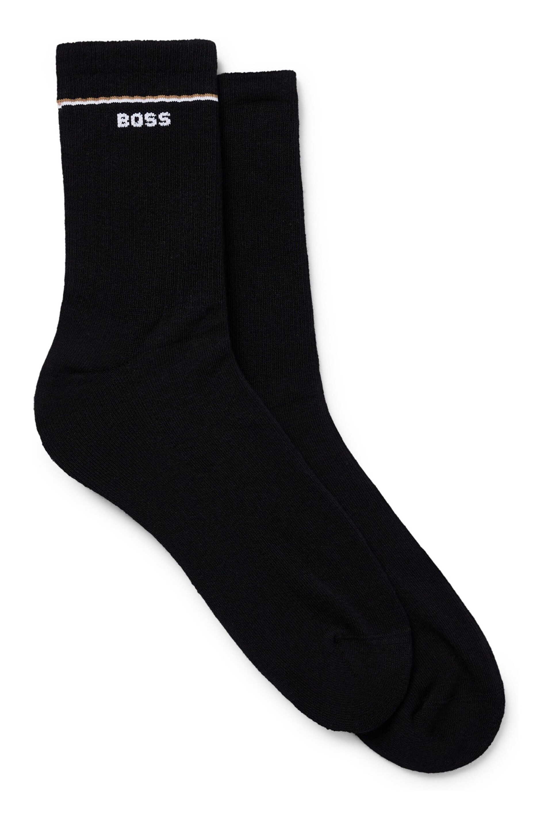 BOSS Black Iconic Logo Stripe Ribbed Socks 2 Pack - Image 1 of 3