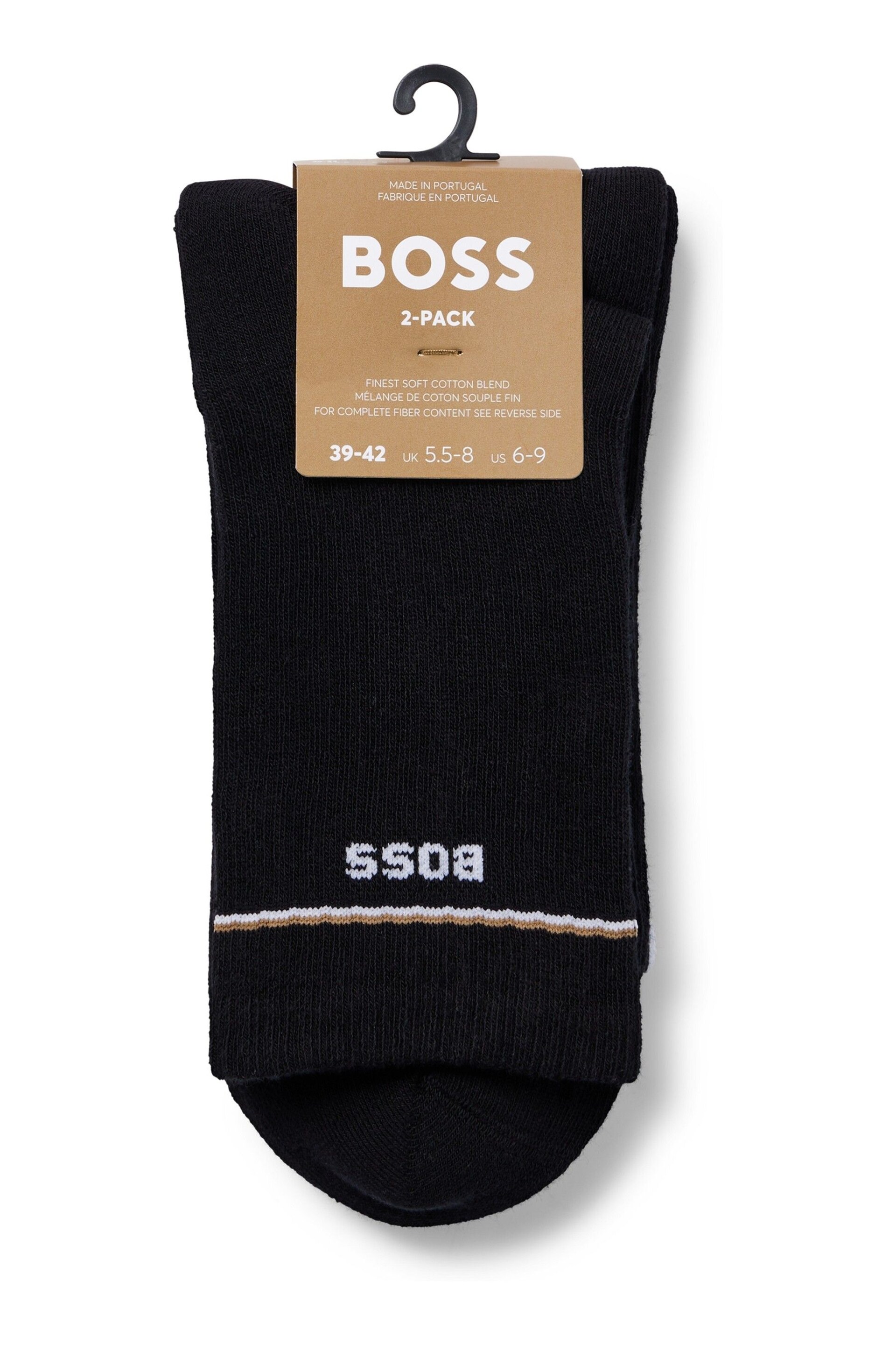 BOSS Black Iconic Logo Stripe Ribbed Socks 2 Pack - Image 2 of 3