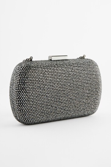 Silver Boxy Sequin Clutch Bag