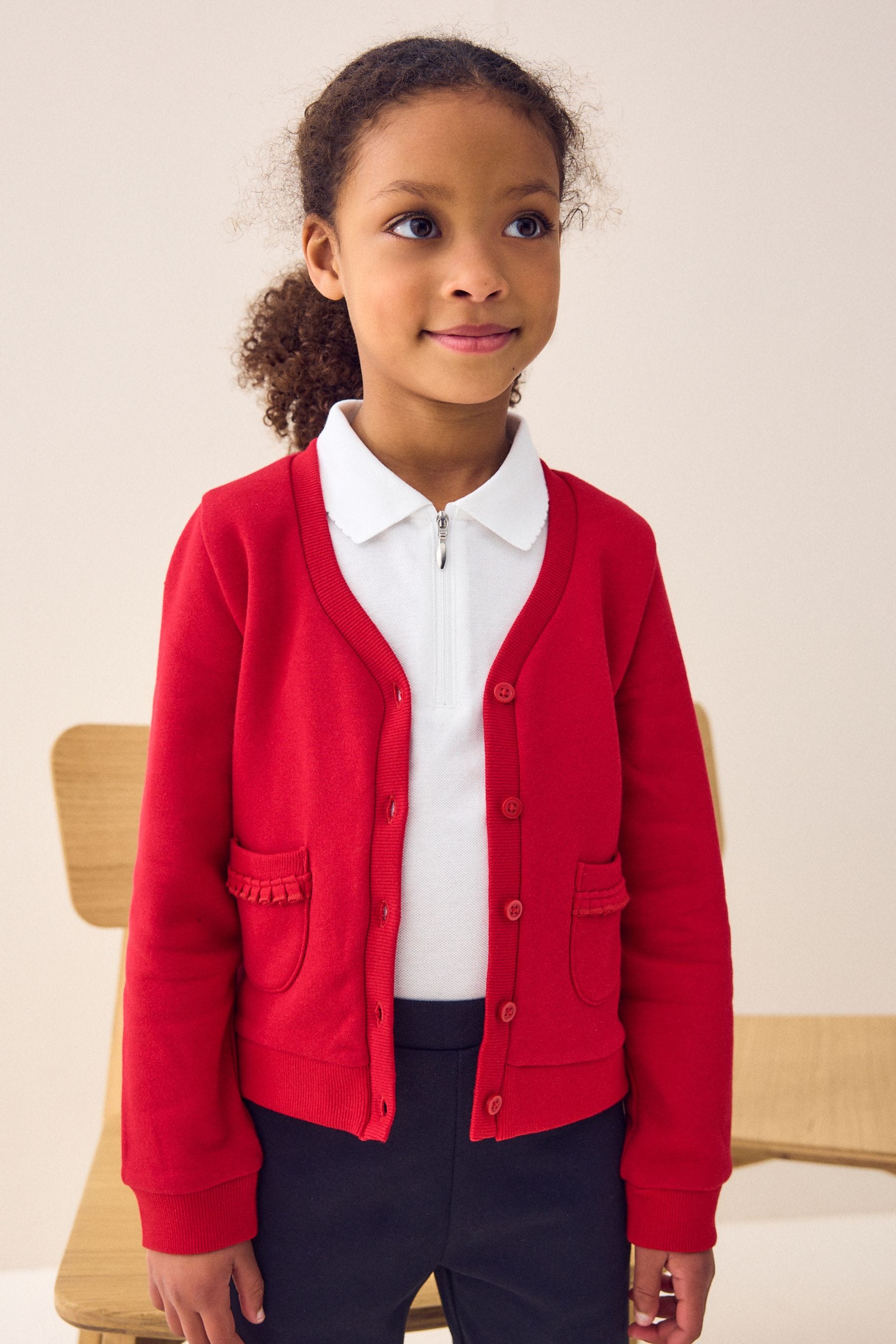 Buy Red Cotton Rich Frill Pocket Jersey School Cardigan 3 16yrs from Next Oman