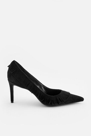 Black Forever Comfort Leather Fringe Court Shoes