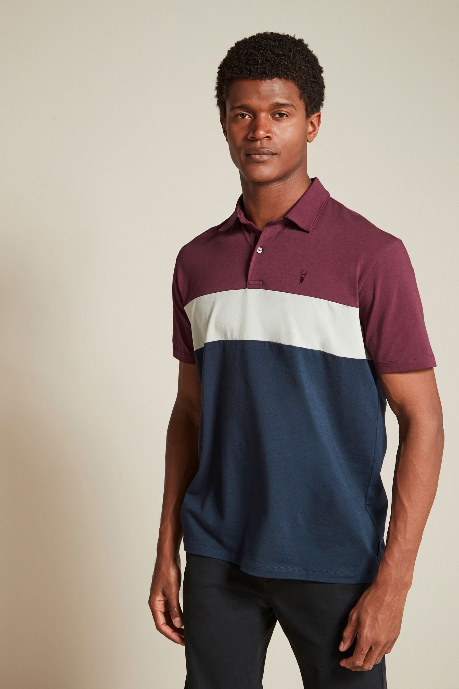 Buy Navy Tan Burgundy Navy White Regular Fit Short Sleeve Jersey Polo Shirts 3 Pack from the Next UK online shop