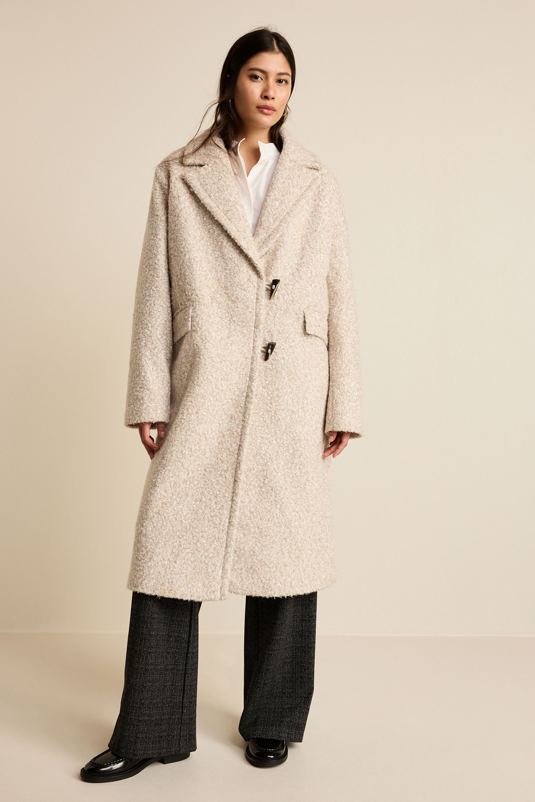 Ecru Cream Longline Boucle Coat