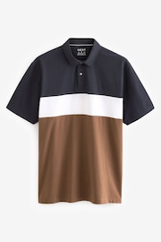 Navy/Tan Brown Short Sleeve Button Up Block Polo Shirt - Image 5 of 7