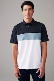 Blue/White Short Sleeve Button Up Block Polo Shirt - Image 4 of 5