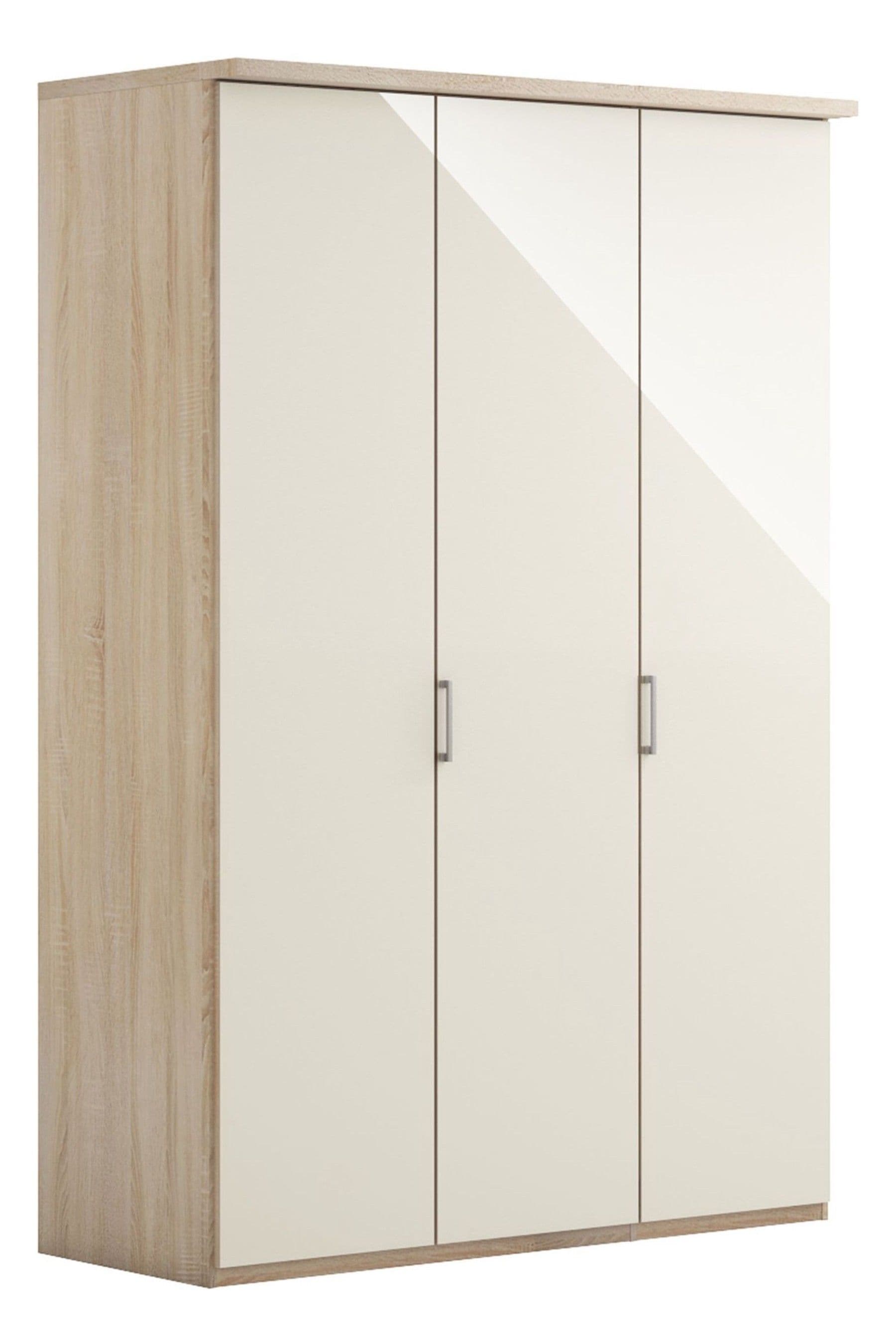 Wiemann Rustic Oak White Peyton 1.5M Glass Hinged 3 Door Semi fitted Wardrobe
