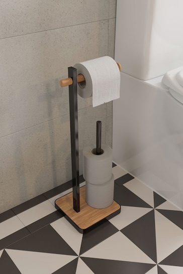 Croydex Freestanding Black Bamboo Toilet Roll Holder