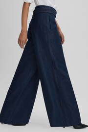 Reiss Dark Blue Lianna Belted Wide Leg Jeans - Image 7 of 8