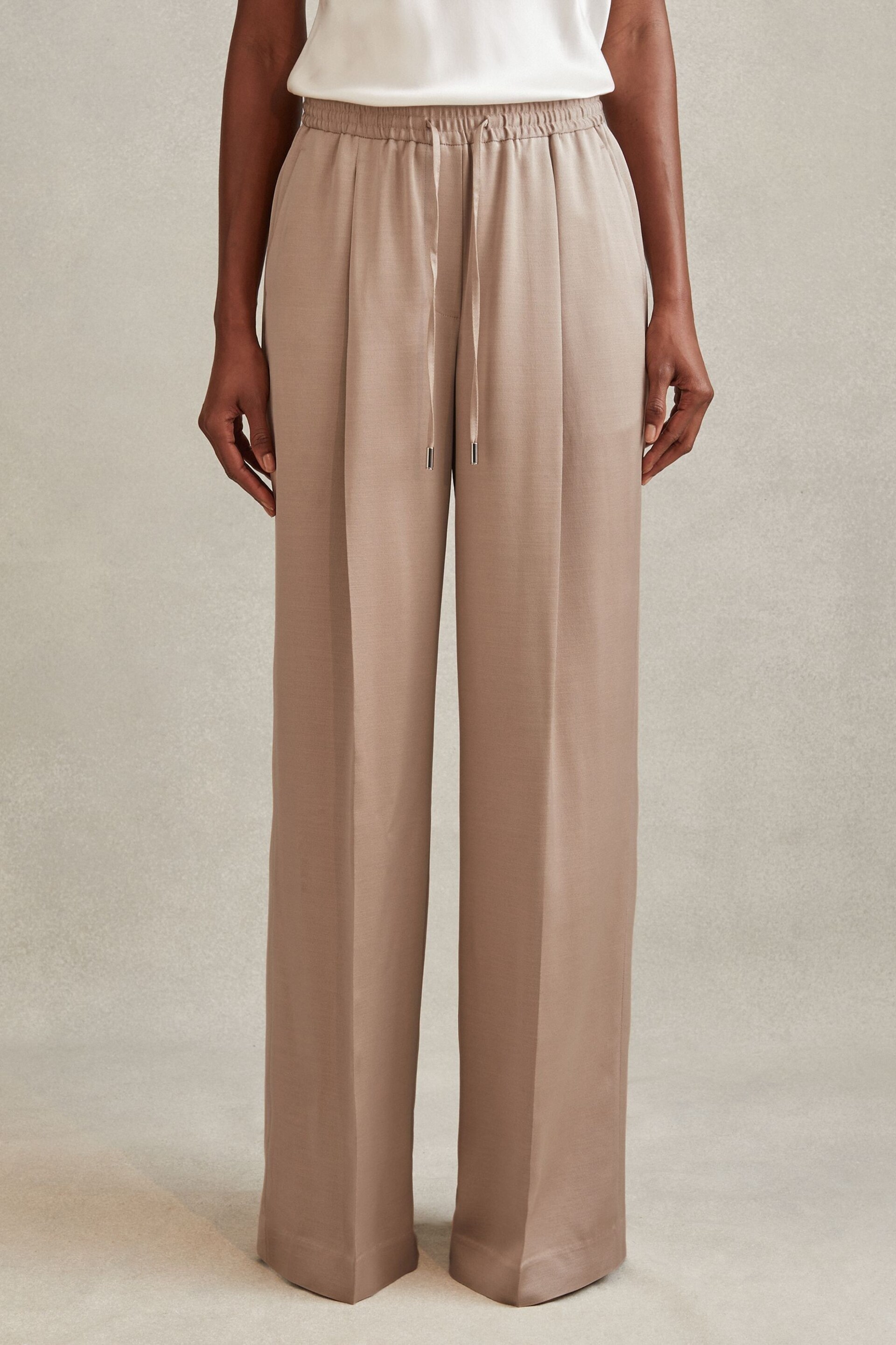 Reiss Gold Cole Satin Drawstring Wide Leg Trousers - Image 3 of 5