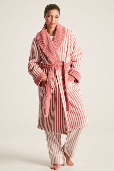 Joules Matilda Pink Fleece Lined Striped Dressing Gown