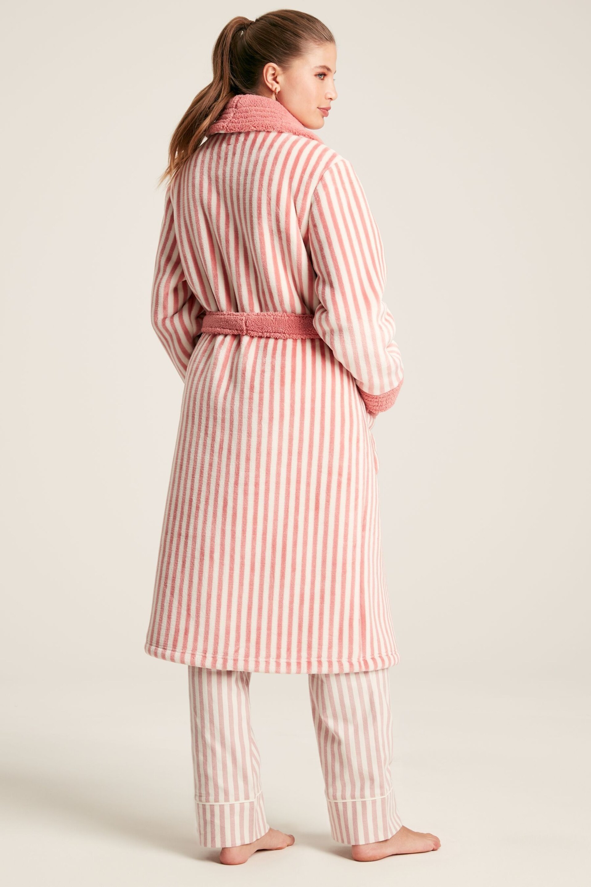 Joules Matilda Pink Fleece Lined Striped Dressing Gown - Image 2 of 6